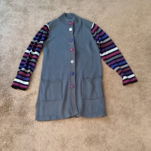 Bob Mackie Wearable Art Size XS MultiColored Button Up Cardigan Whimsical Stripe - Picture 1 of 6